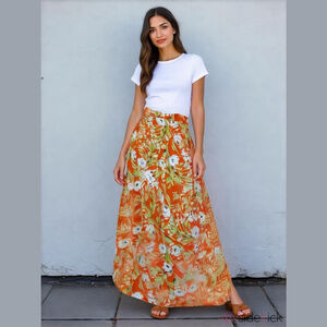 Evan Picone Maxi Skirt Woman XS Resort Beach Flowy Boho Festival Bold Prairie